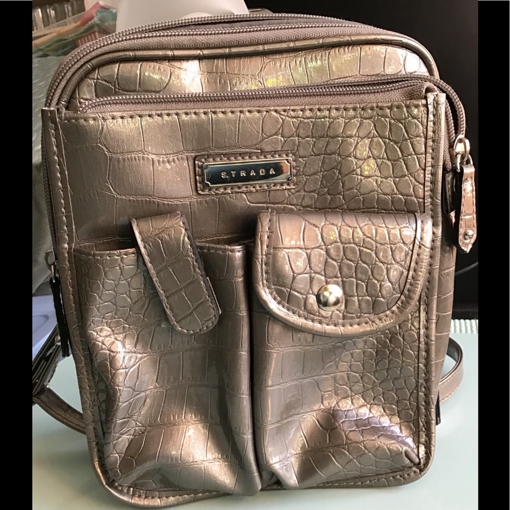 🏓 Strada shiny silver bag card holder inside